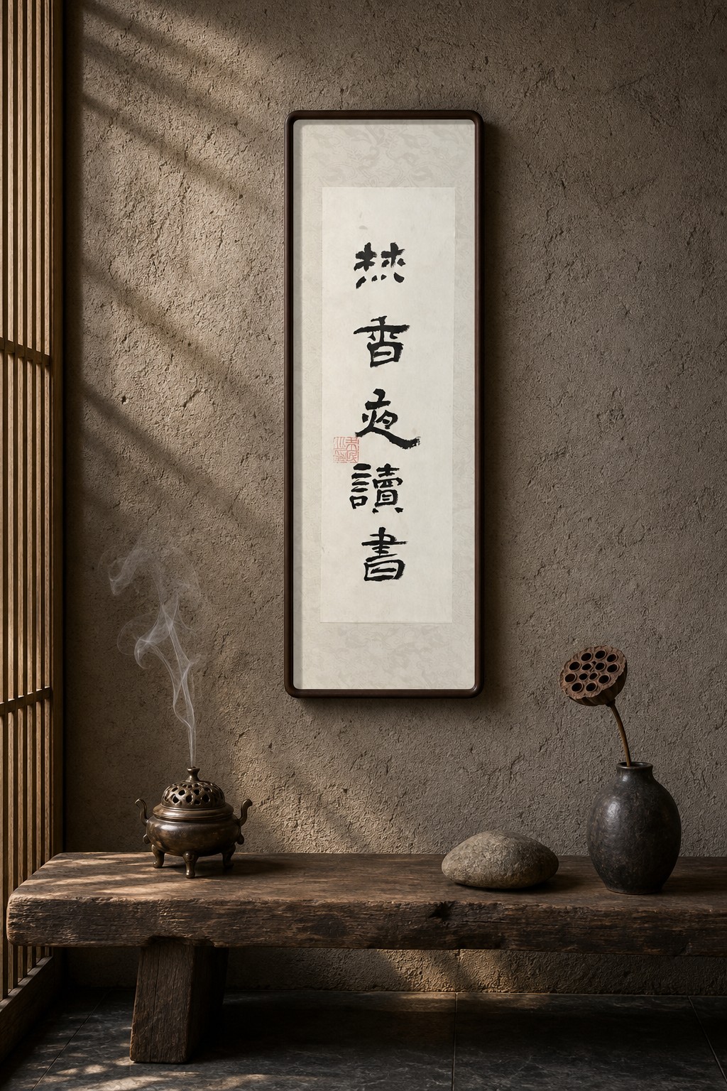 茶室墙上的书法横卷